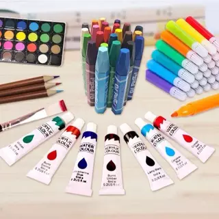 พร้อมส่ชุดระบายสี2ชั้น 145 ชิ้น สีฟ้า/ชมพู เซ็ทอุปกรณ์ศิลปะ สีพาเลทสี พรีเมี่ยม กล่องอลูมิเนียม สีสวยทุกสี