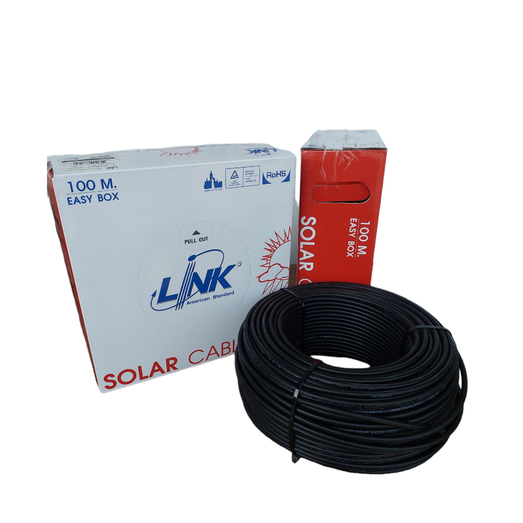 LINK สายไฟโซลาเซลล์ สาย PV-DC ทองแดงแท้ เคลือบดีบุก สำหรับโซล่าเซลล์ หนา 2ชั่น XLPE เบอร์ 4/6 ยาว 100 เมตร