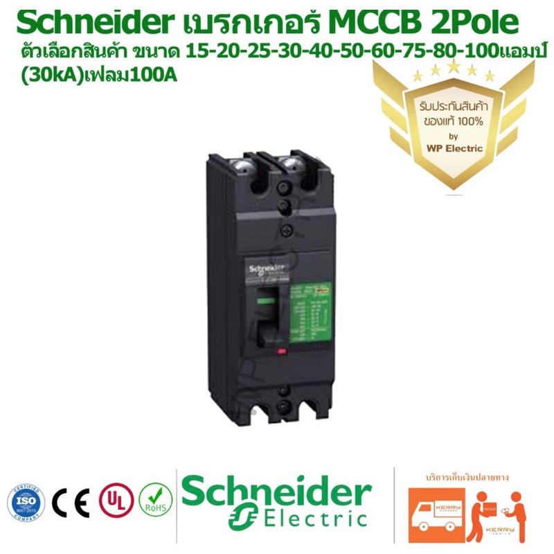 เบรกเกอร์MCCB Schneider  Circuit breaker Easypact 2 Pole EZC100H ขนาด15-100A