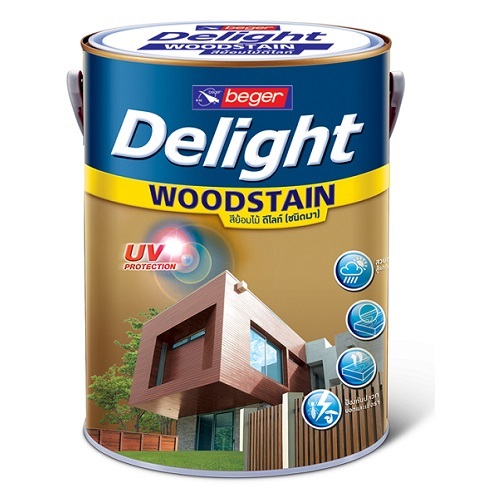 สีเบเยอร์ สีย้อมไม้ ดีไลท์ วูดสเตน ชนิดกึ่งเงา 5L สีใสด้าน (S014) สีไม้สัก สีไม้สักทอง  สีไม้สักอ่อน
