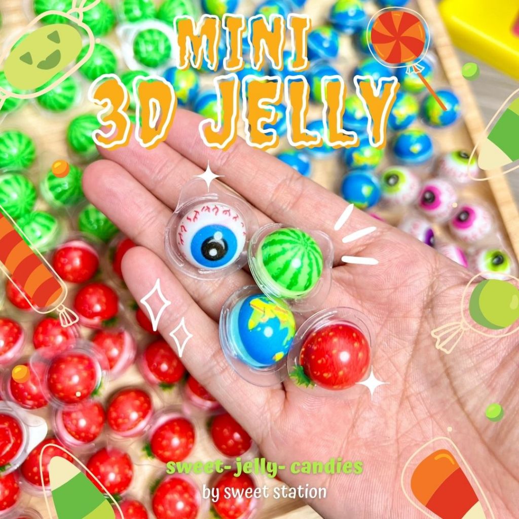 [1บาท/เม็ด] 3D Jelly Mini! เยลลี่3D มินิ รสผลไม้ เยลลี่มินิ มี4แบบ ลูกโลก ลูกกะตา แตงโม สตอเบอรี่ ขน