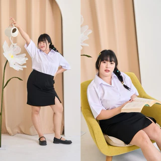 🩶ไซส์ใหญ่🩶 เสื้อนักศึกษาทรงบอย ทรงบอยสาวอวบ คอจีน-คอปก รอบอก40-56