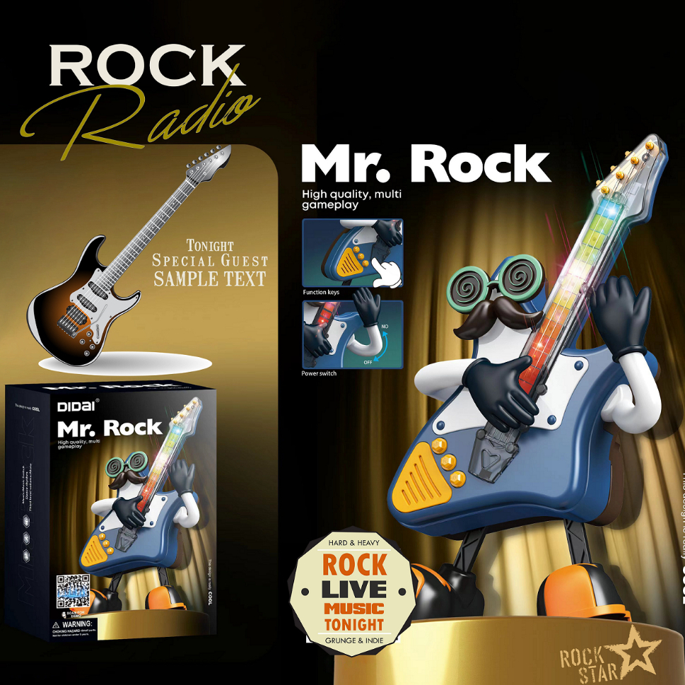 ของเล่นดนตรี Music Rock รูปกีต้าร์ เคลื่อนไหวได้  มีเสียงเพลง มีไฟ ดีไซน์สวยงาม (สินค้าพร้อมส่ง)