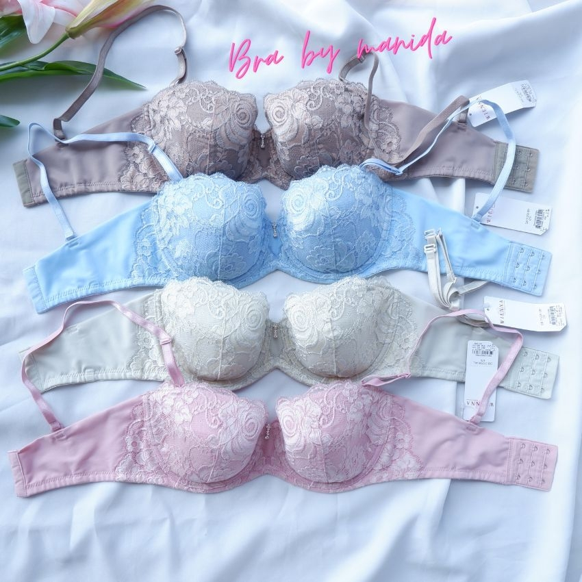 WIENNA BRA  ชุดชั้นในเวียนนา เสื้อชั้นในลูกไม้ ถอดสายบ่าได้ ทรงเกาะอก ราคา 950.-