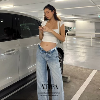 Atipashop - BATTY CROP เสื้อครอป แขนสั้น ทรงคอเหลี่ยม