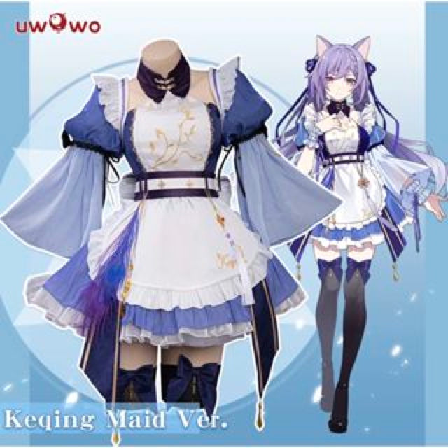 UWOWO Maid Keqing Cosplay Costume Exclusive Game Genshin Impact Fanart Keqing Maid Ver Maid Dress Gi