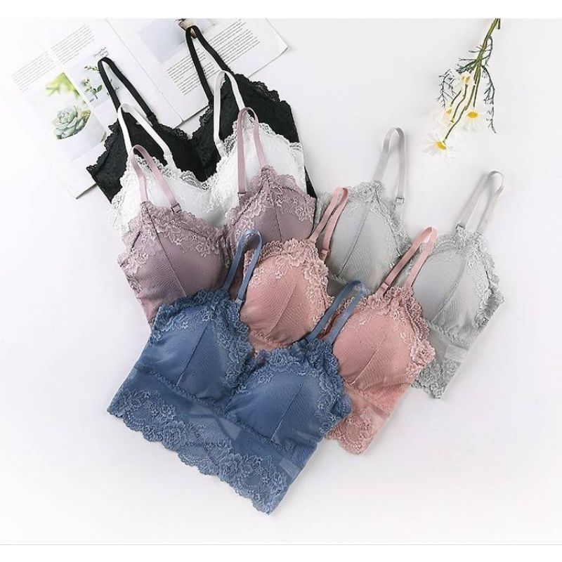 Bra kaimook shop # ZH 1890 #ครอปบราลูกไม้ซีทรู เเบบสวม เเนวเซ็กซี่ฟองน้ำถอดได้ ใส่สบายฟรีไซส์ อก32"-38