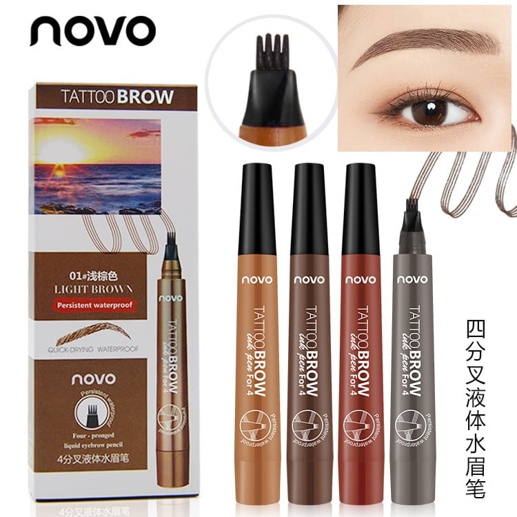 ปากกาเขียนคิ้วแทททู หัวแปรง 4 แฉก NOVO Tattoo Brow [5247] ติดทนยาวนาน กันน้ำ สีสวย เส้นคิ้วดูธรรมชาติ
