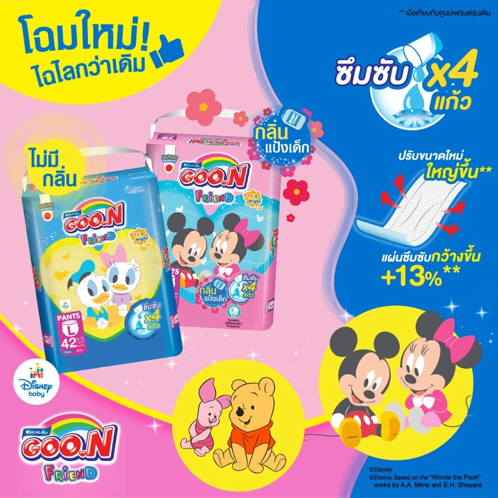 GOON Friend BabyPowder โฉมใหม่ กูนน์เฟรนด์ เบบี้พาวเดอร์ ผ้าอ้อมเด็กแบบกางเกง