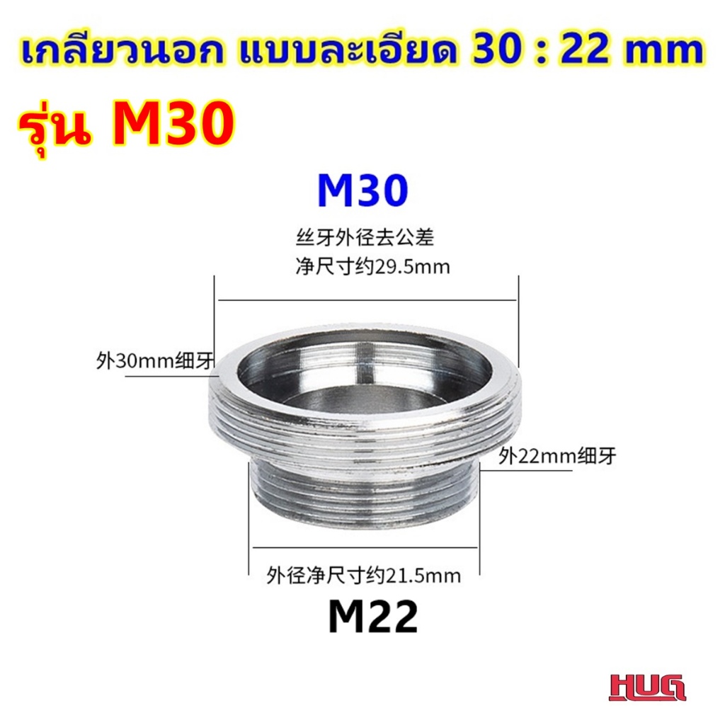 ข้อต่อแปลงเกลียว แบบละเอียด ข้อต่อ หัวก๊อก เพื่อแปลงขนาดเกลียว ของหัวก๊อกน้ำ hug - รูปที่ 6