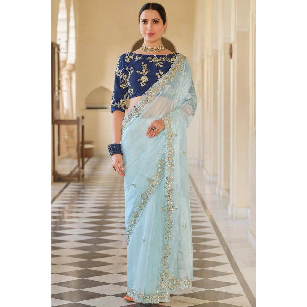 Saree* Fabric. :-  Soft Georgette Work :-  embroidery cut work Cut  :-   5.50 mtr  Blouse:Fabric. :-