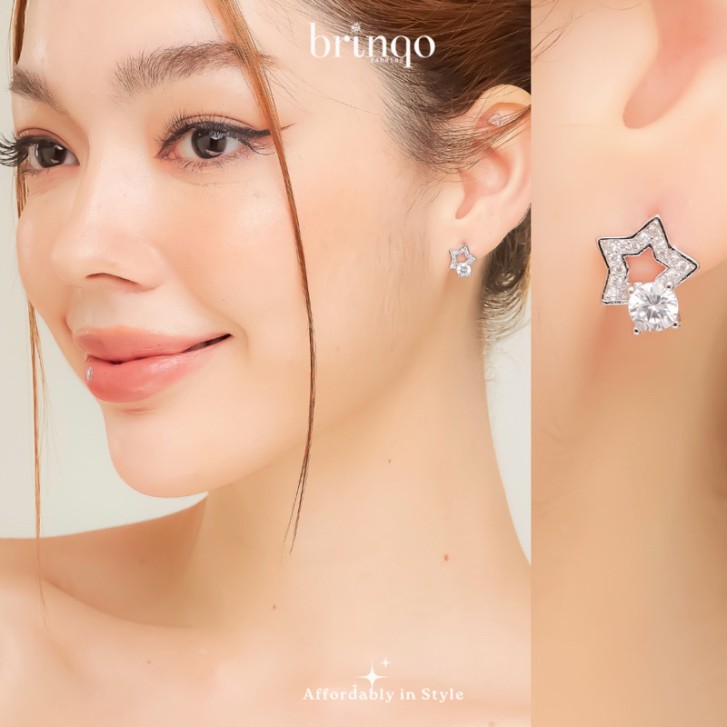 Brinqo 18K Brass Earring ต่างหูทองเหลือง18k  Silver star Earrings