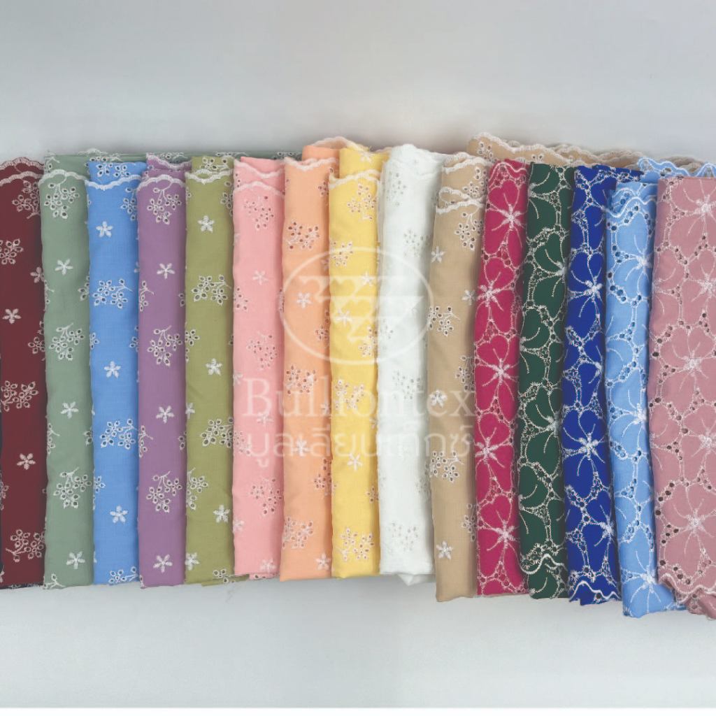 ผ้าเคียนี่ปักฉลุ Kiani Embroidery ลายดอกไม้ทั้งผืน สวยมาก สีน่ารัก ตัดชุดได้หลายแบบ ขนาด 1 หลา