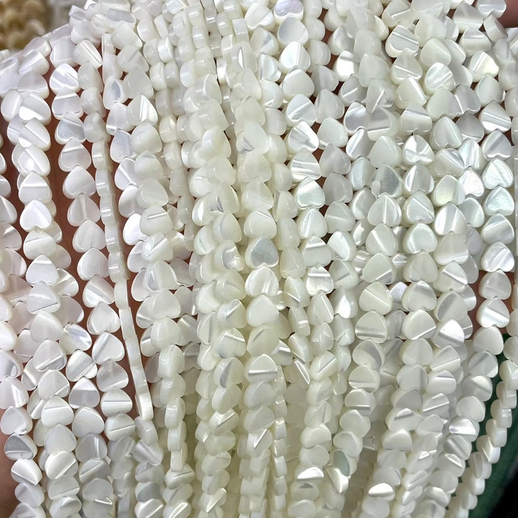เปลือกหอย (หัวใจ) สีขาว White Sea Shell เส้นยาว เกรด AAA * *หินธรรมชาติ*