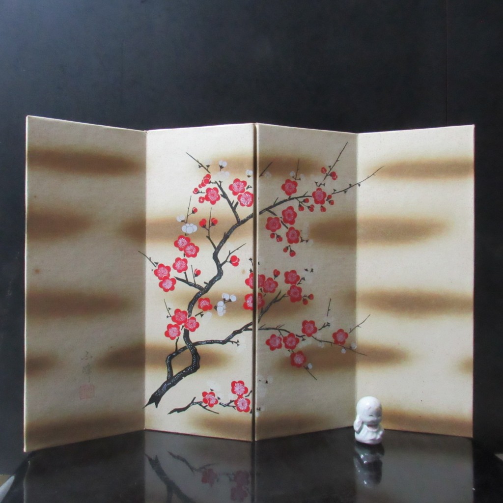 ฉากพับงานศิลปะญี่ปุ่น Japanese antique Folding Screen furniture Wajima-nuri wind screen cherry bloss