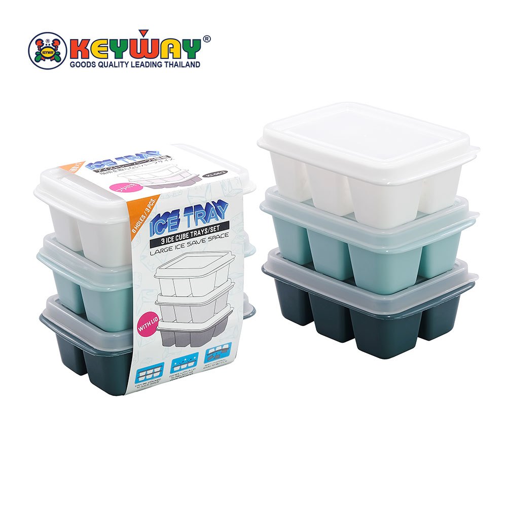 ช่องทำน้ำแข็งมีฝาปิด 6 ช่อง 3ชิ้น/ชุด Ice Tray 6-cubes with Lid 3pcs/set : KI-06/3