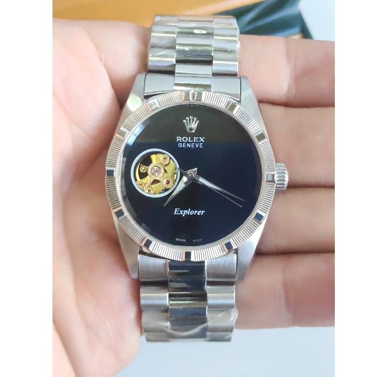 (พร้อมส่ง) นาฬิกาข้อมือ R0LEX Half Skeleton No Date 36mm ฺBlack Dial