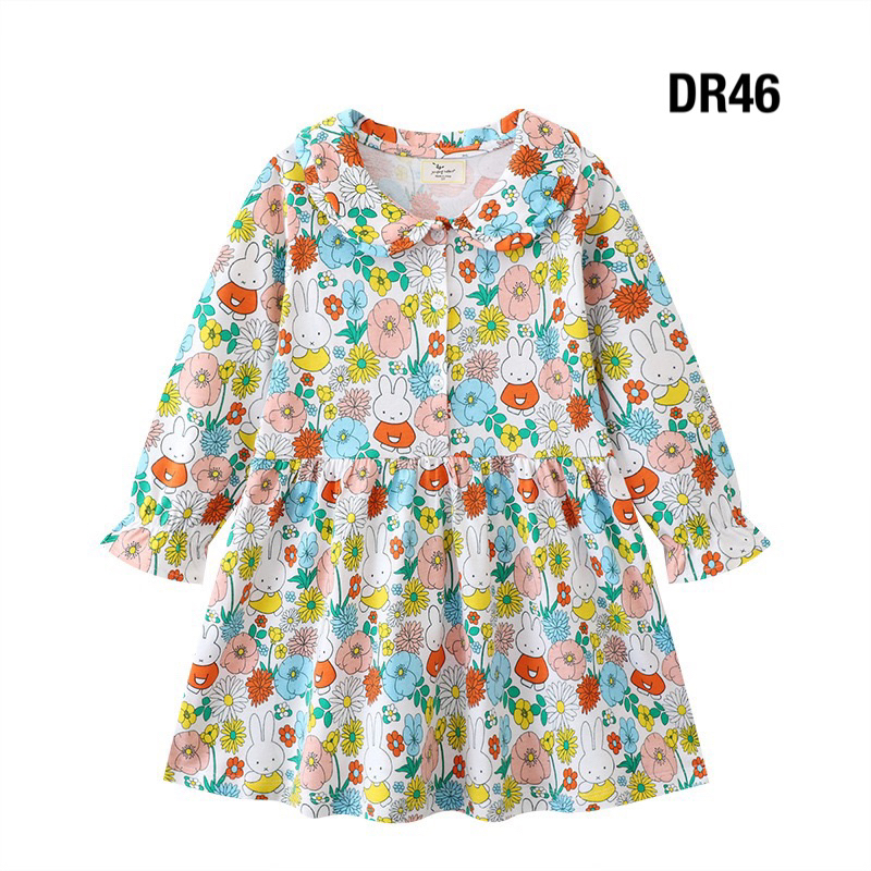 พร้อมส่งจากไทย ชุดเดรสกระโปรงคอบัว แขนยาว ลายกระต่ายน้อยมิฟฟี่ Miffy ยอดฮิต งานคุณภาพ DR46