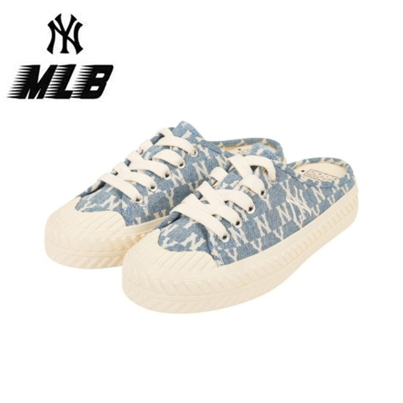 【ของแท้ 100%】MLB Playball Mule Mono Denim blue