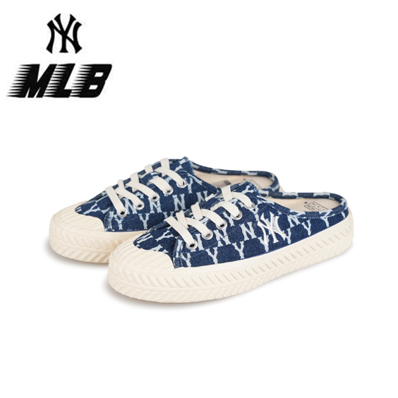 【ของแท้ 100%】MLB Playball Mule Mono Denim Denim Dark Blue