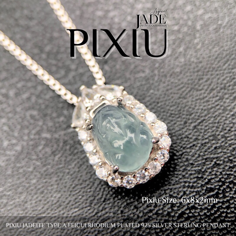 จี้ปี่เซี๊ยะพร้อมสร้อย PIXIU หยกพม่าเเท้ Natural "Icy Light Blue" Jadeite Type A FeiCui A-Jade