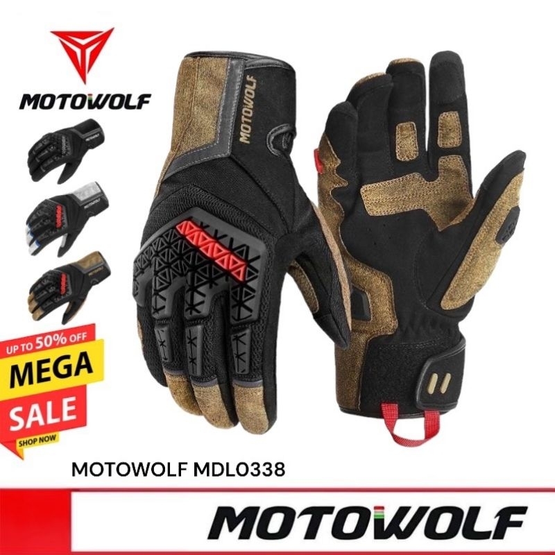 [มีโค้ดลด ทักแชท] MOTOWOLF MDL 0338 ถุงมือมอเตอร์ไซค์ สำหรับ Biker ถุงมือผัา ถุงมือขี่มอเตอร์ไซค์หุ้มข้อ