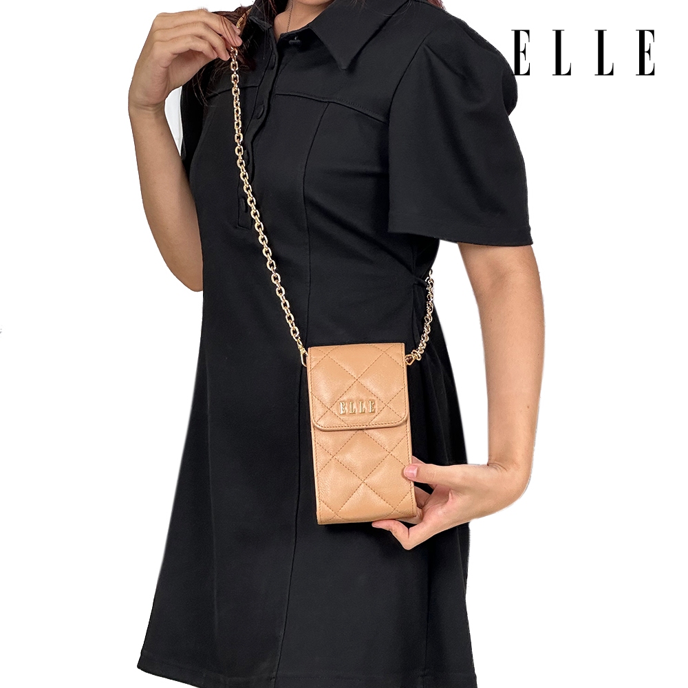 ELLE BAG I กระเป๋าถือ ELLE QUITING PHONE BAG กระเป๋าสะพาย Phone Bag คิ๊วติ่ง หนังวัวแท้ (Cross body) I EWW164