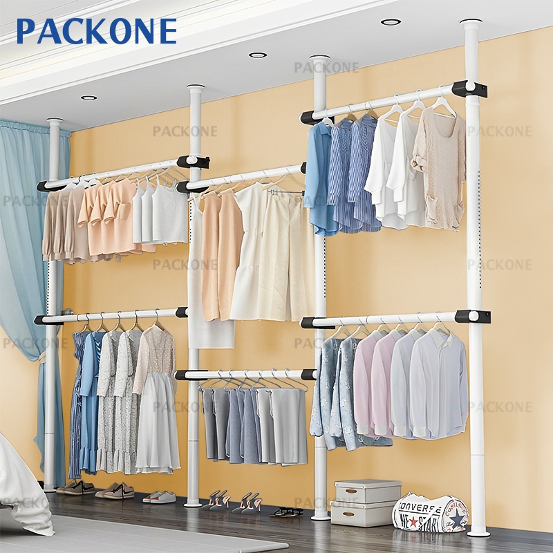 PACKONE ราวตากผ้า สามารถปรับความสูงได้ ยืดไสลได้ ราวแขวนผ้า ไม่ต้องเจาะรู ประหยัดพื้นที่
