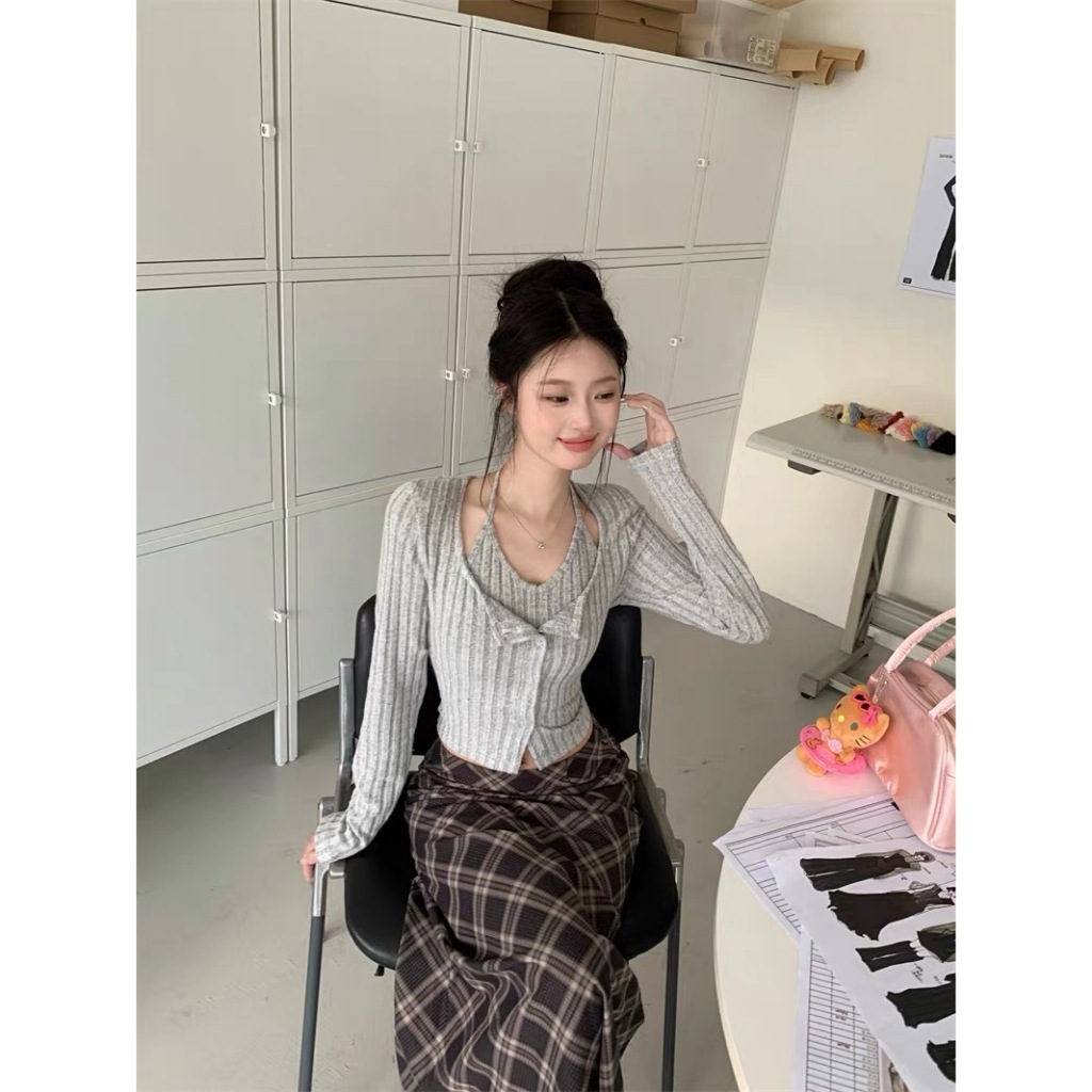 ส่งทันที Cici(NO. H516)SET2ชิ้น เสื้อคลุมแขนยาว+สายเดี่ยวคล้องคอ ผ้าไหมพรม มีเสริมบ่า ทรงสวย แมทช์ได้หลายสไตล์ - รูปที่ 5