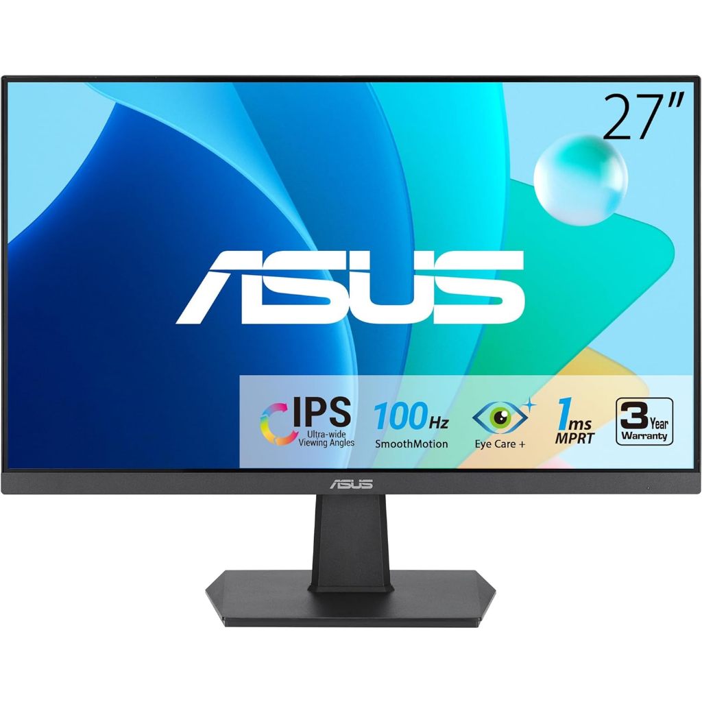 ASUS 27 VA27EHF Monitor - 1080P, IPS, Full HD, Frameless, 100Hz