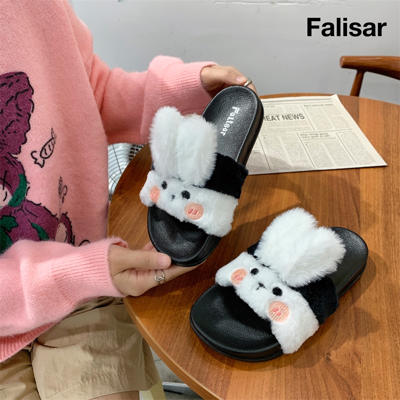 Falisar รองเท้าเเตะเเฟชั่นผู้หญิง เเบบสวมขนเฟอร์ รุ่น 1768-3