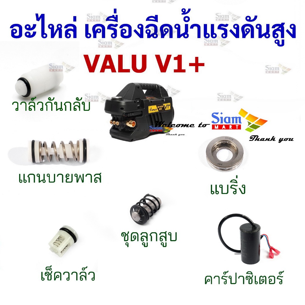 อะไหล่ อุปกรณ์เสริม ชุดซ่อม Spare part สำหรับ เครื่องฉีดน้ำแรงดันสูง VALU รุ่น V1+