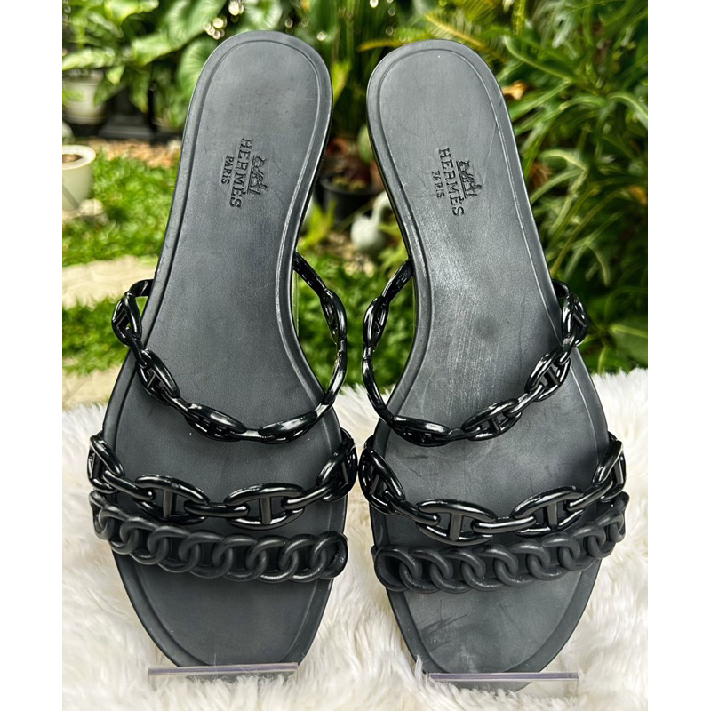 รองเท้า Hermes Jelly Sandals Black Sz.39 แบรนด์แท้มือสอง