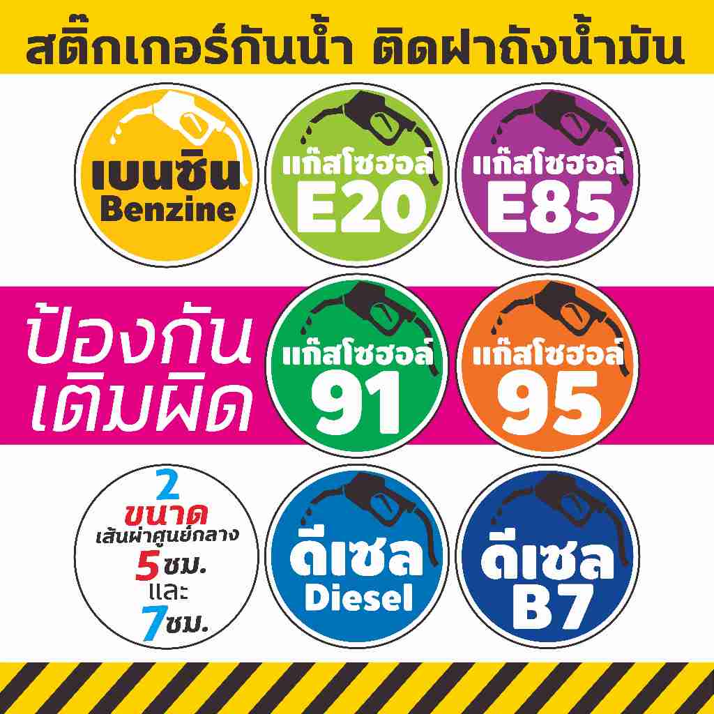 สติ๊กเกอร์ถังน้ำมัน มี 2 ขนาด 5 - 7 cm. รถยนต์ รถจักรยานยนต์ กันน้้ำ กันแดด  E85 E20 ดีเซล B5 B7 B20