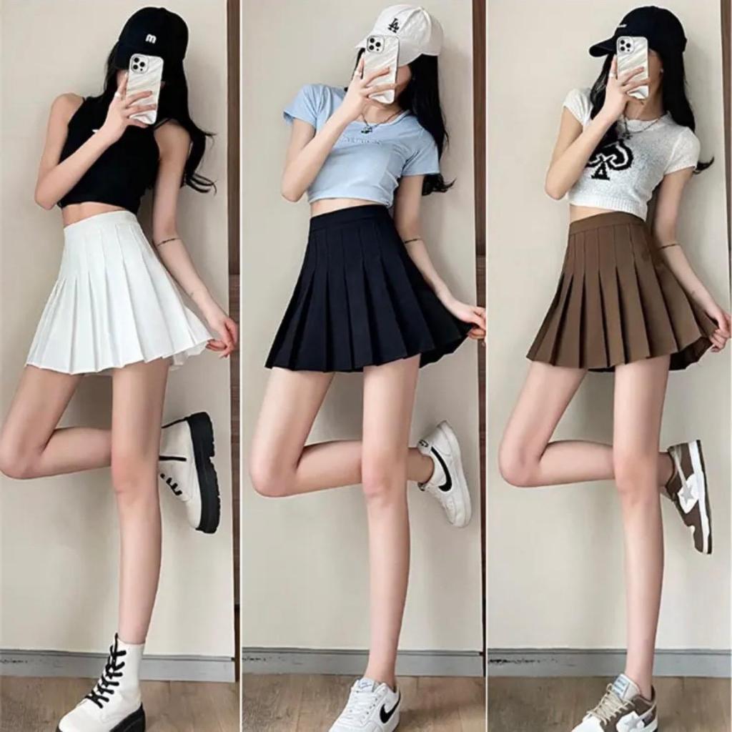 กระโปรงสั้น มีชับใน กระโปรงเทนนิสเอวสูง skirt สีพื้น กระโปรงสั้นเหนือเข่า กระโปรงน่ารักเกาหลี มี 4สี