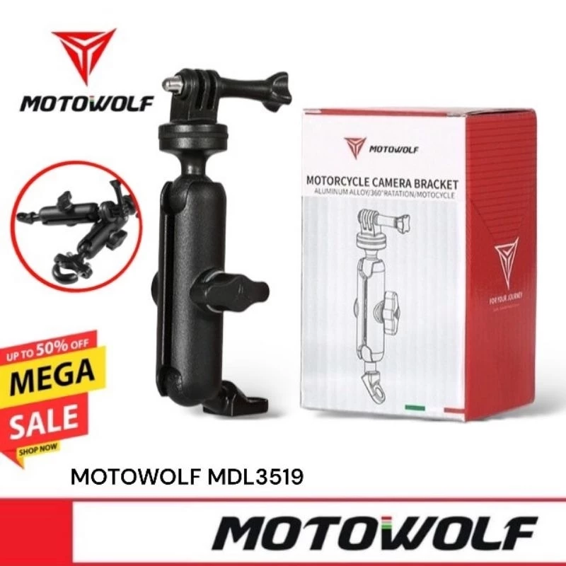 [มีโค้ดส่วนลด ทักแชท]🔥 MOTOWOLF MDL 3519 ขายึดเเฮนด์ ที่ยึดกล้องแอคชั่นแคม Action camera สำหรับติดมอเตอร์ไซด์