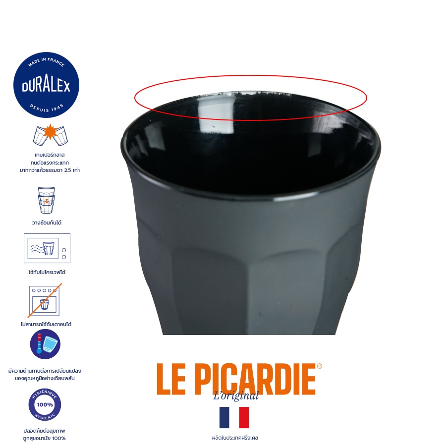 แก้ว DURALEX ดำด้าน 250 ml (สินค้ามีตำหนิ) Picardie Soft Touch Black แก้วกาแฟ แก้วเทมเปอร์