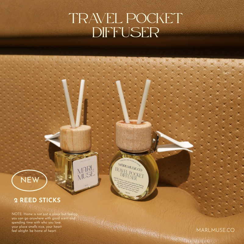 MARLMUSE | ก้านไม้หอมในรถ (Travel pocket diffuser) ขนาด 10ml travel collection-น้ำหอมปรับอากาศรถยนต์-ของขวัญ-cardiffuser