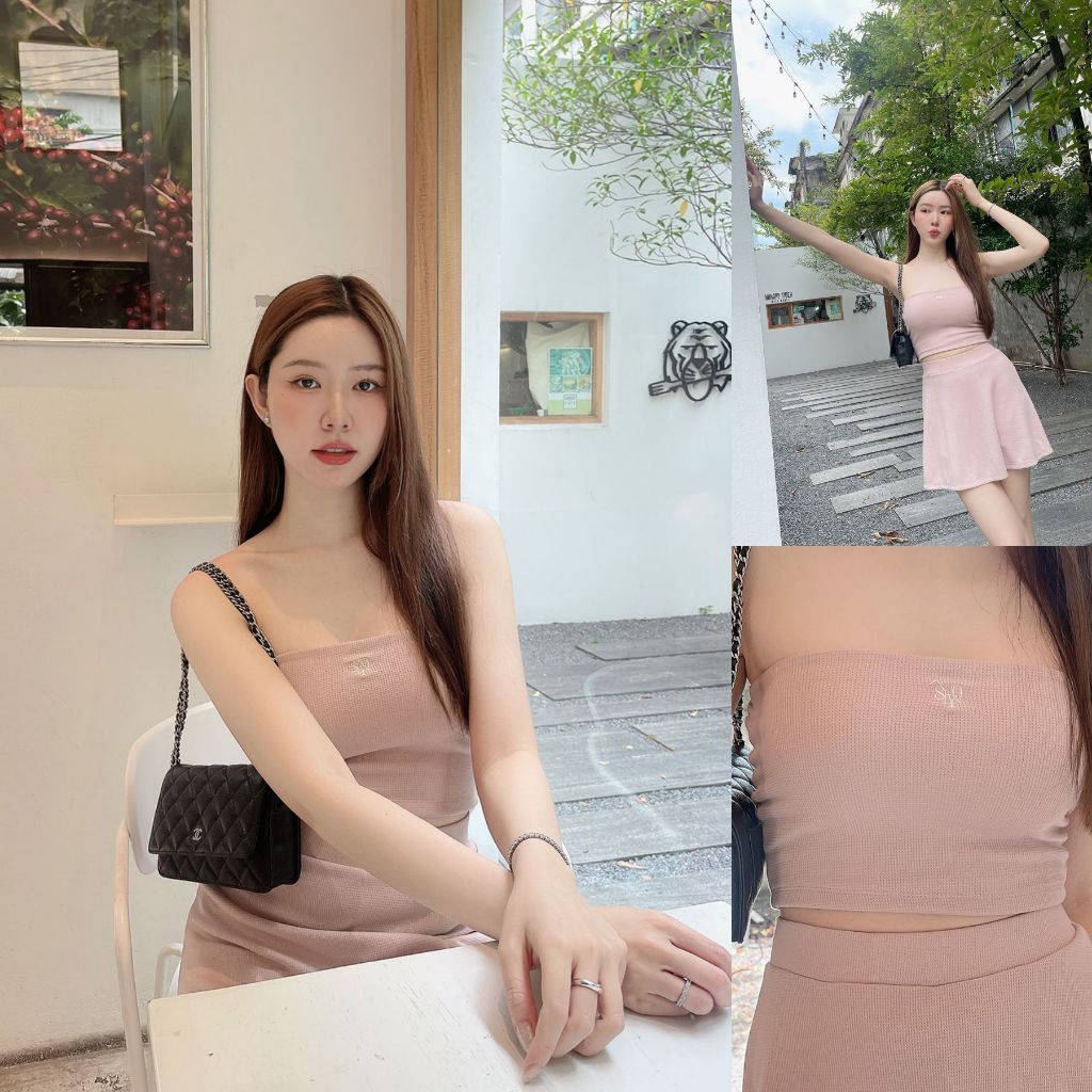 SLYQ MADE SLYQ JERSEY TUBE TOP เสื้อเกาะอกปักโลโก้ SLYQ ด้านหน้า (เฉพาะเสื้อ ไม่รวมกระโปรง)
