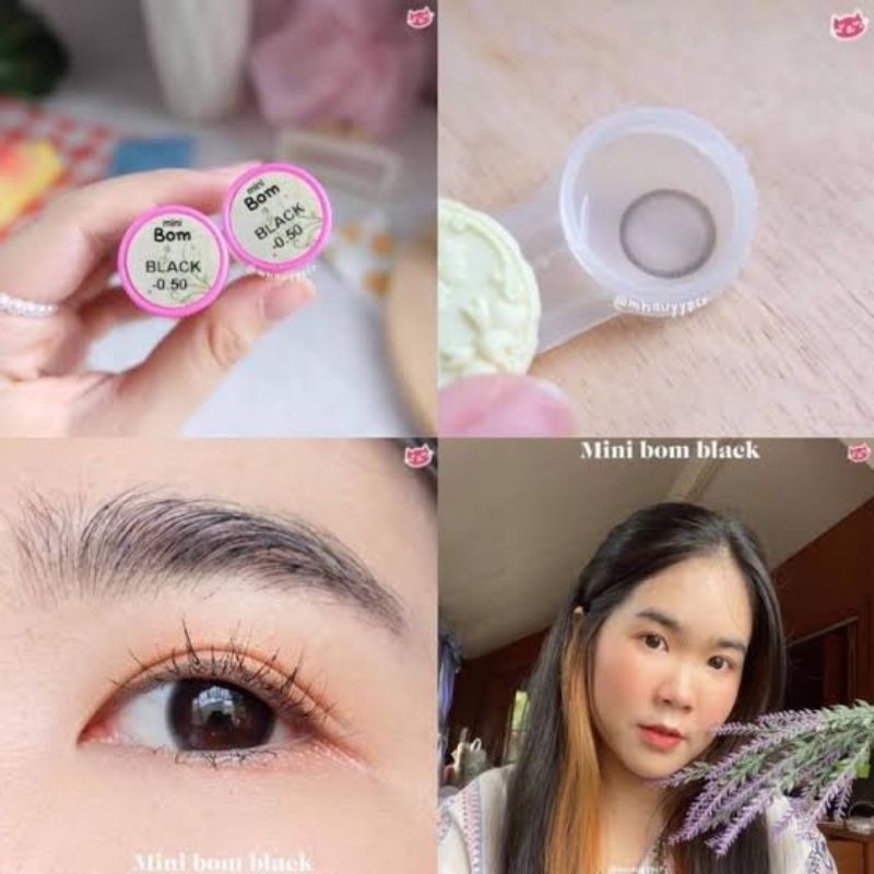 💖 Kitty kawaii ๑ สีดำ black mini Bom  สายตา -00 ถึง -1000 Contactlens  บิ๊กอาย คอนแทคเลนส์ ราคาถูก แ