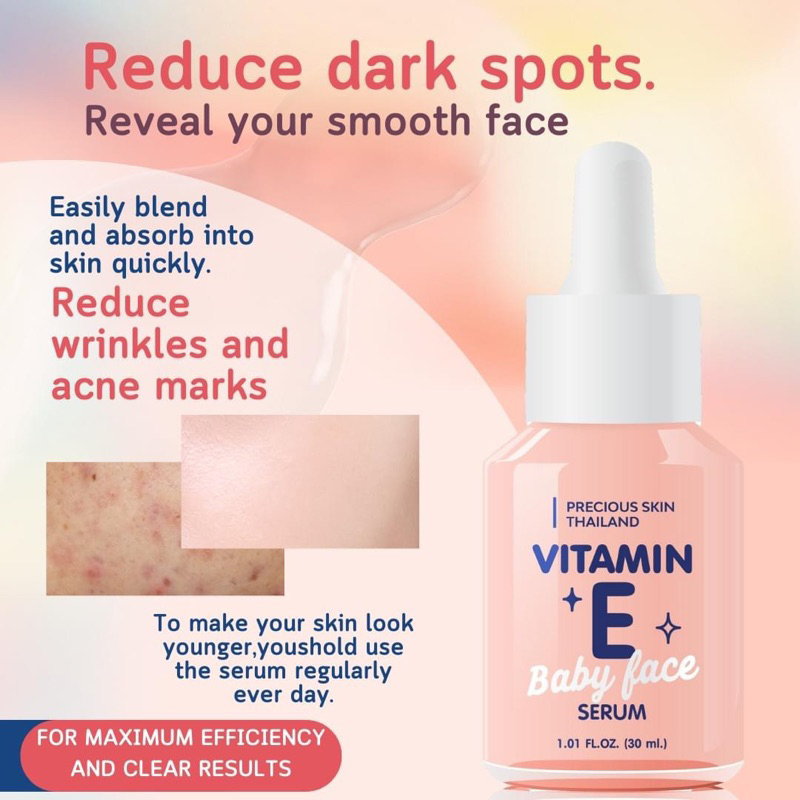 Vitamin E baby Face Serum วิตามิน อี เบบี้ เฟช เซรั่ม เชรั่มบ่ารุงผิวหน้า สูตรผิวกระจ่างใส 30ml