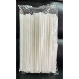 หลอดน้ำงอได้ หลอดดูดน้ำ สีขาว ห่อกระดาษ ขนาด 6 มิล ยาว 21 cm จำนวน 100 เส้น/ห่อ