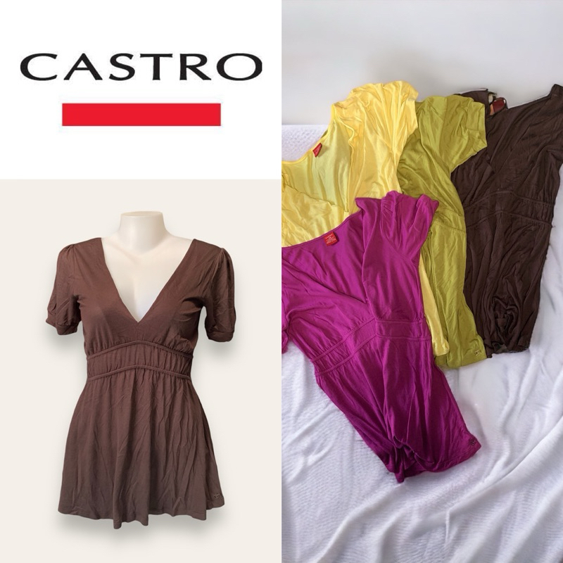 Castro(แคสโทร) GC111 เสื้อยาว/เดรสสั้น คอวี แขนตุ๊กตา ผ้าบาง นุ่ม
