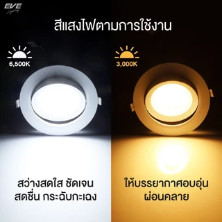 EVE โคมดาวน์ไลท์ แอลอีดี ปรับองศา ฝังฝ้า รุ่น Core แสงส่องเฉพาะจุด ขนาด 12 วัตต์ แสงขาว เดย์ไลท์ และ แสงเหลือง วอร์มไวท์