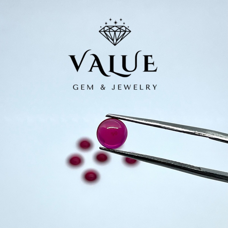 พลอยอัดรูปกลมหลังเบี้ยแดงทับทิม#5 Synthetic Ruby #5 Round Cabochan  [Size 1.50mm – 12.00mm]