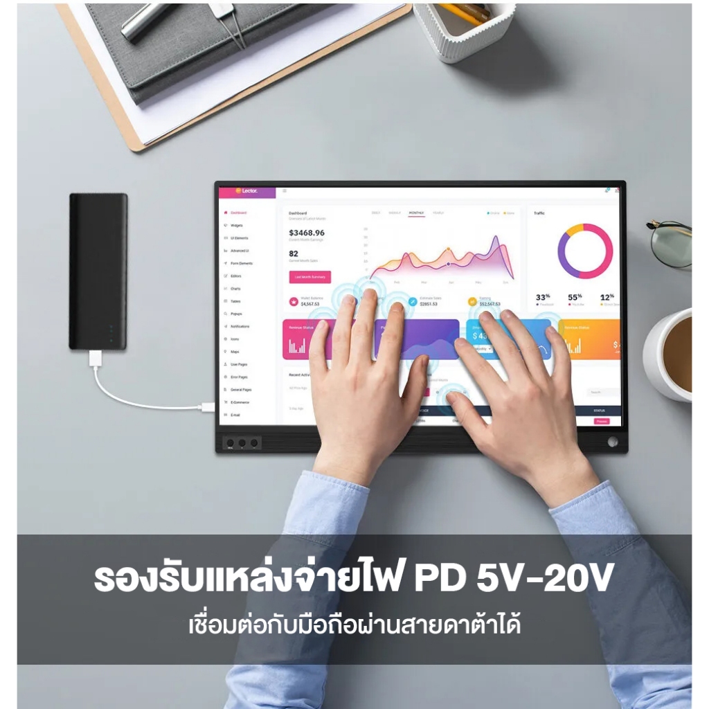 จอภาพแบบพกพา Portable  Monitor, 1080P FHD Extension Screen สําหรับพีซี, แล็ปท็อป, สวิตช์, Xbox, PS