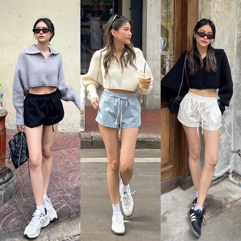 GLAM sweater set 🩶 (เสื้อ-กางเกง ขายแยกกันนะคะ) ชุดเช็ทเสื้อไหมพรมแขนยาว กางเกงขาสั้น น่ารักมากๆค่า