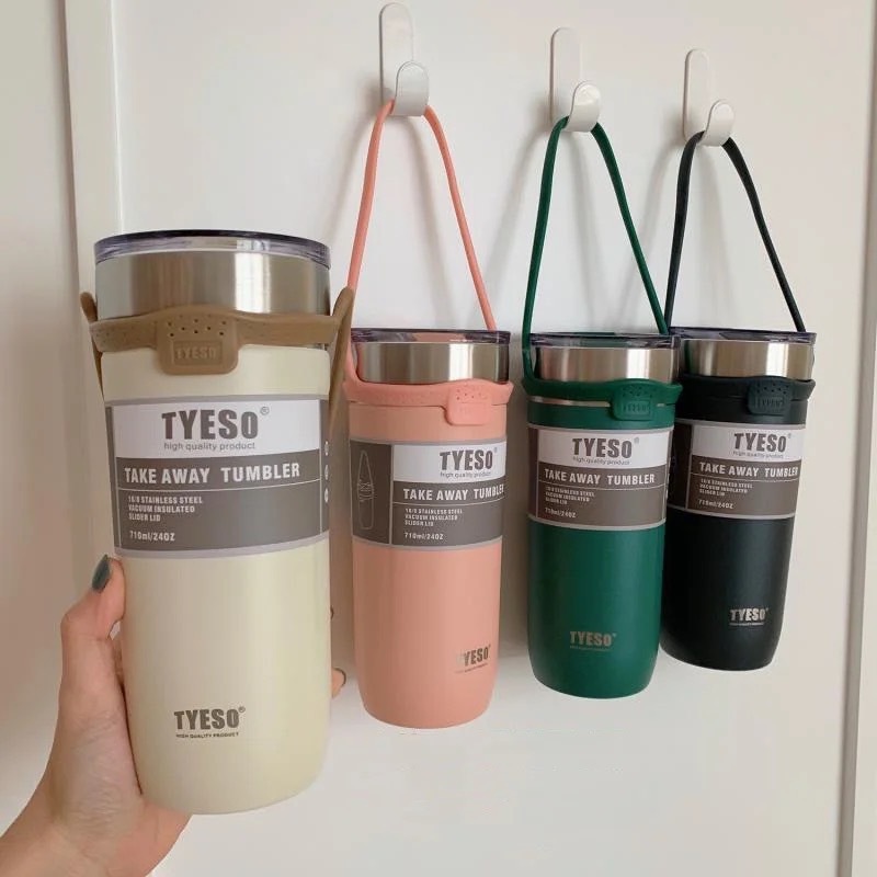 แก้วเก็บอุณหภูมิร้อนเเละเย็น Tyeso พร้อมหูหิ้วซิลิโคน ดีไซส์สวยงาม สีสันน่ารัก 5 สี 710ml.