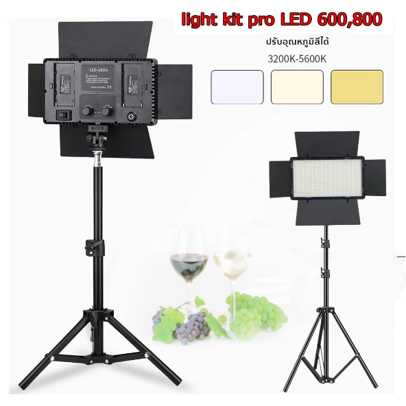 Professional Photo & Video LED Light Kit Pro LED 600+ 800+ มีแบต 2 ก้อน นอกสถานที่ได้ (มีแบตเตอรี่ในตัว)
