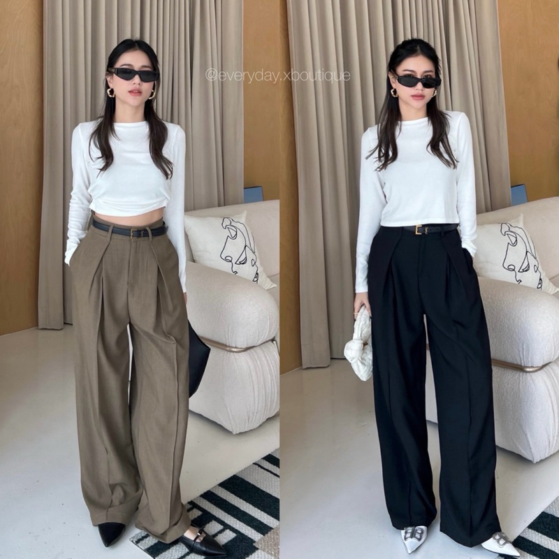 CLASSY PANTS 🤎🖤(SM 490฿) มาแล้วค่า! กางเกงขากระบอก  งานสวยดูแพงมากๆๆๆค่า ดีเทลรุ่นนี้ทำจีบด้านหน้า ผ
